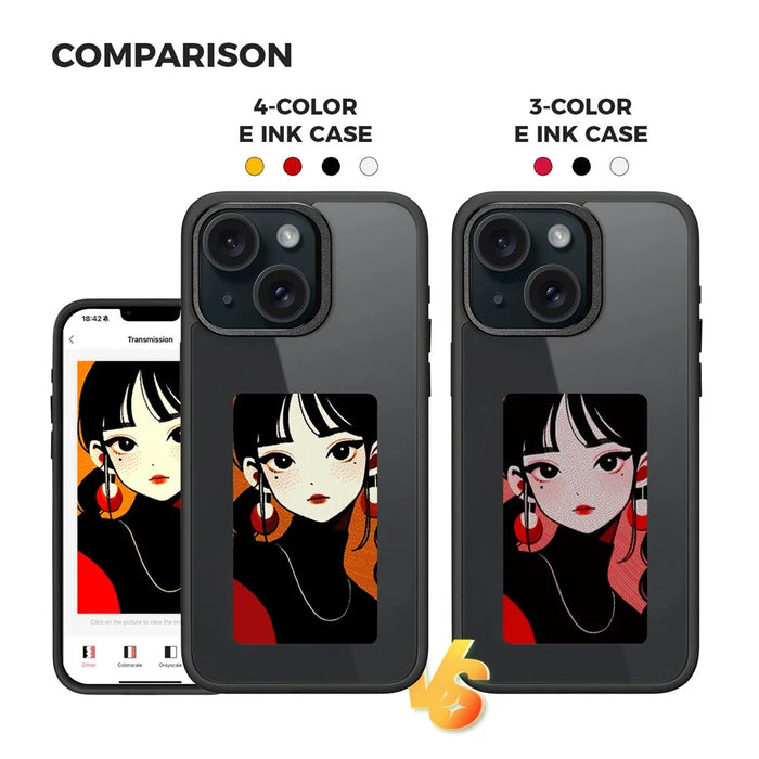 E Ink Phone Case for iPhone 13  / 14 Smart NFC Phone Case Photo, Black / White / Red / Yellow 4-Color - Black - 2