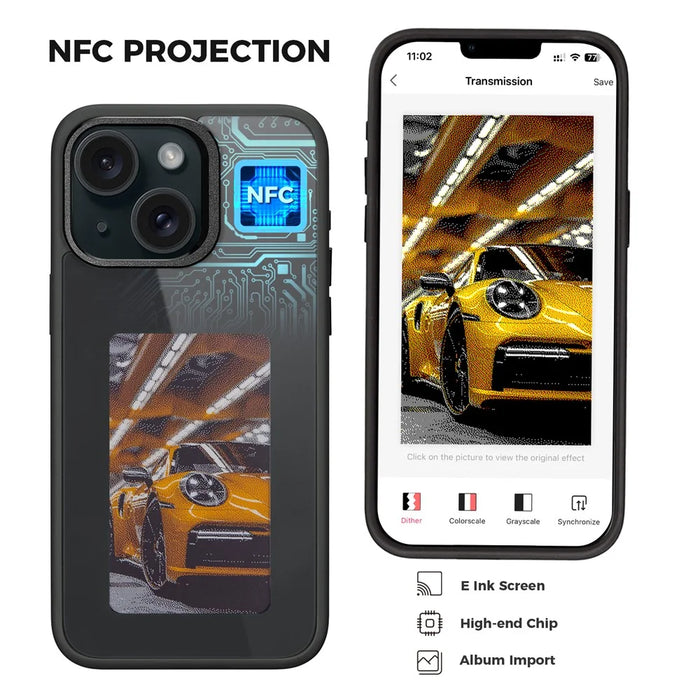 E Ink Phone Case for iPhone 13  / 14 Smart NFC Phone Case Photo, Black / White / Red / Yellow 4-Color - Black - 3