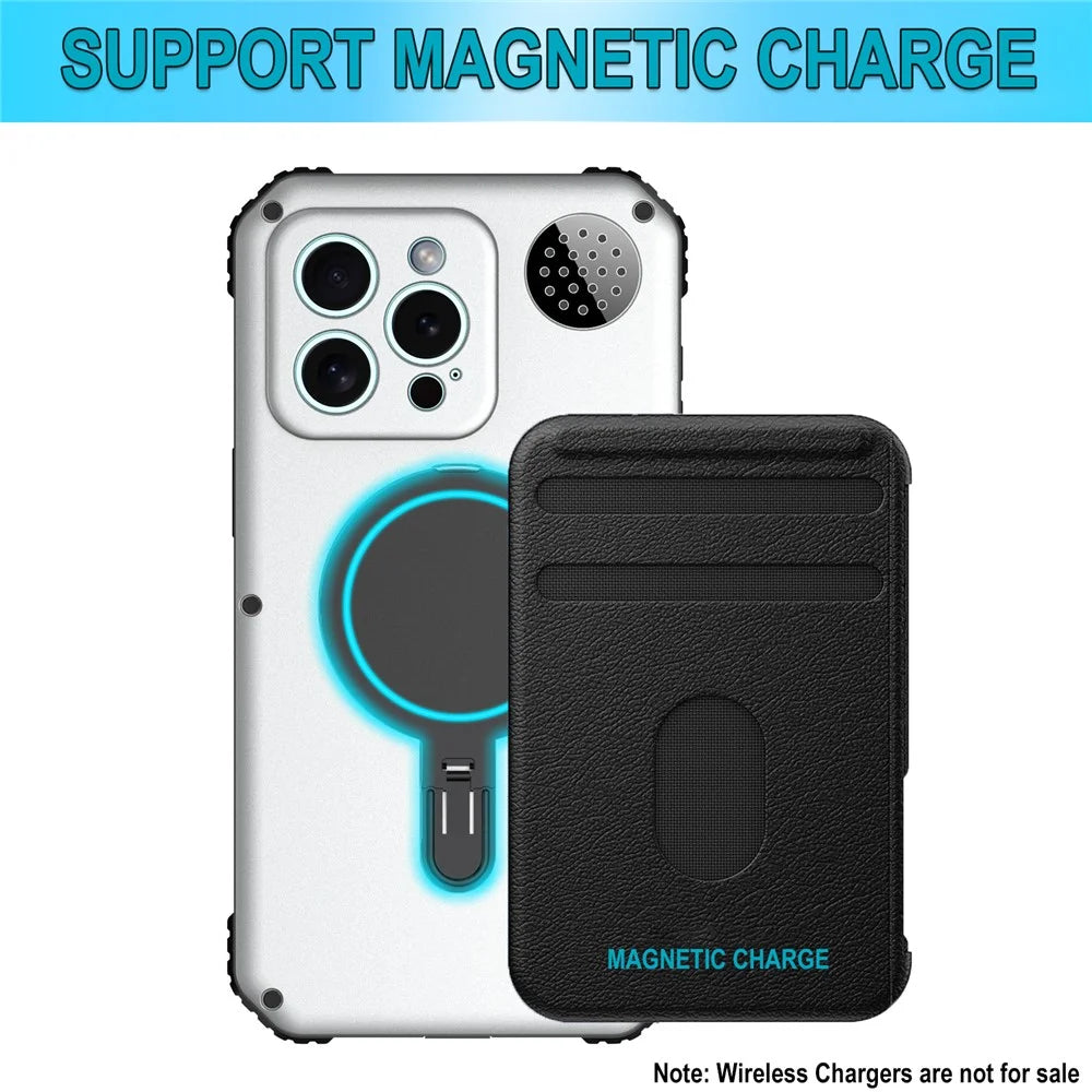 For iPhone 15 Pro Max Magnetic Case Kickstand Metal+TPU Phone Cover with Tempered Glass Film - Silver - 7