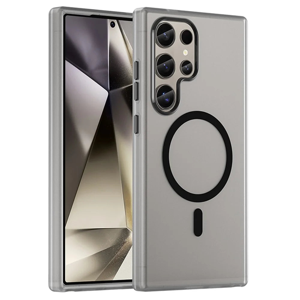 For Samsung Galaxy S24 Ultra Magnetic Case TPU + PC Slim Matte Translucent Phone Cover - Black - 1