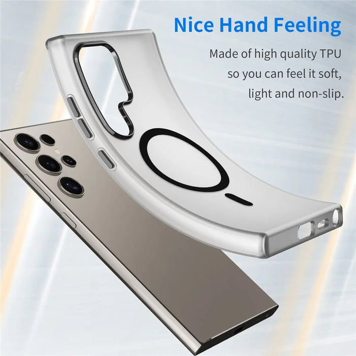 For Samsung Galaxy S24 Ultra Magnetic Case TPU + PC Slim Matte Translucent Phone Cover - Black - 2