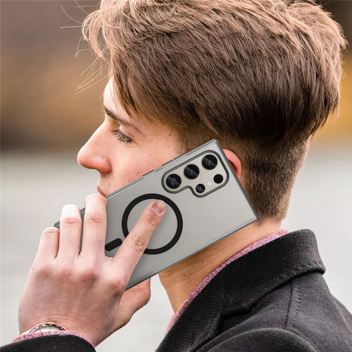For Samsung Galaxy S24 Ultra Magnetic Case TPU + PC Slim Matte Translucent Phone Cover - Black - 5