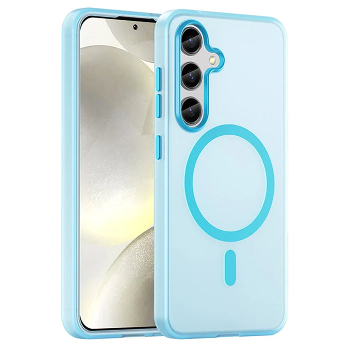 For Samsung Galaxy S25+ / S24+ Magnetic Case TPU + PC Translucent Frost Back Phone Cover - Blue - 1