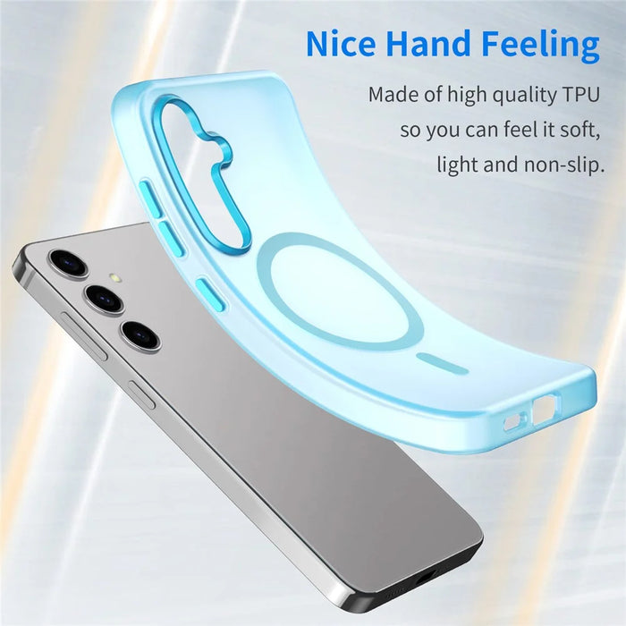 For Samsung Galaxy S25+ / S24+ Magnetic Case TPU + PC Translucent Frost Back Phone Cover - Blue - 2