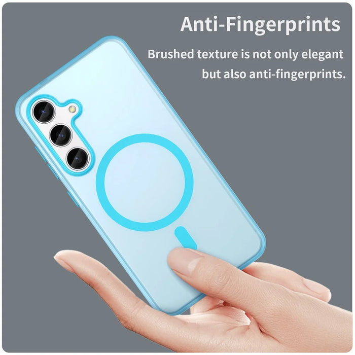 For Samsung Galaxy S25+ / S24+ Magnetic Case TPU + PC Translucent Frost Back Phone Cover - Blue - 3