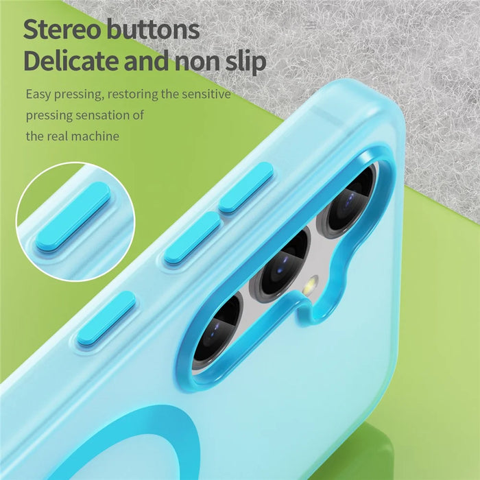 For Samsung Galaxy S25+ / S24+ Magnetic Case TPU + PC Translucent Frost Back Phone Cover - Blue - 6