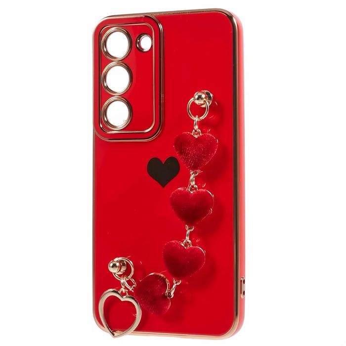 For Samsung Galaxy S23 Case Electroplating Shockproof TPU Phone Cover with Strap - Red - 3