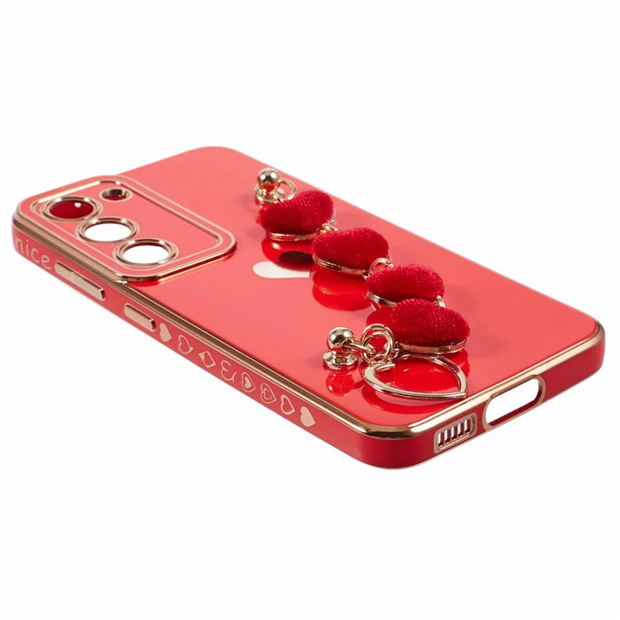 For Samsung Galaxy S23 Case Electroplating Shockproof TPU Phone Cover with Strap - Red - 5