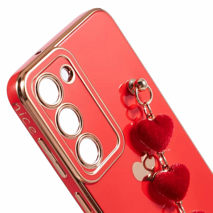 For Samsung Galaxy S23 Case Electroplating Shockproof TPU Phone Cover with Strap - Red - 6