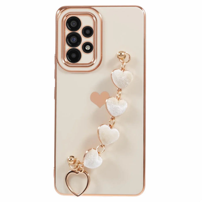 For Samsung Galaxy A53 5G Case Electroplating Love TPU Phone Cover with Bracelet Strap - White - 1