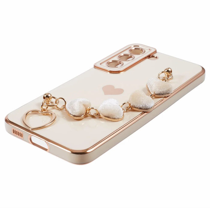For Samsung Galaxy S22 5G Shockproof Case Electroplating TPU Phone Cover with Strap - White - 4