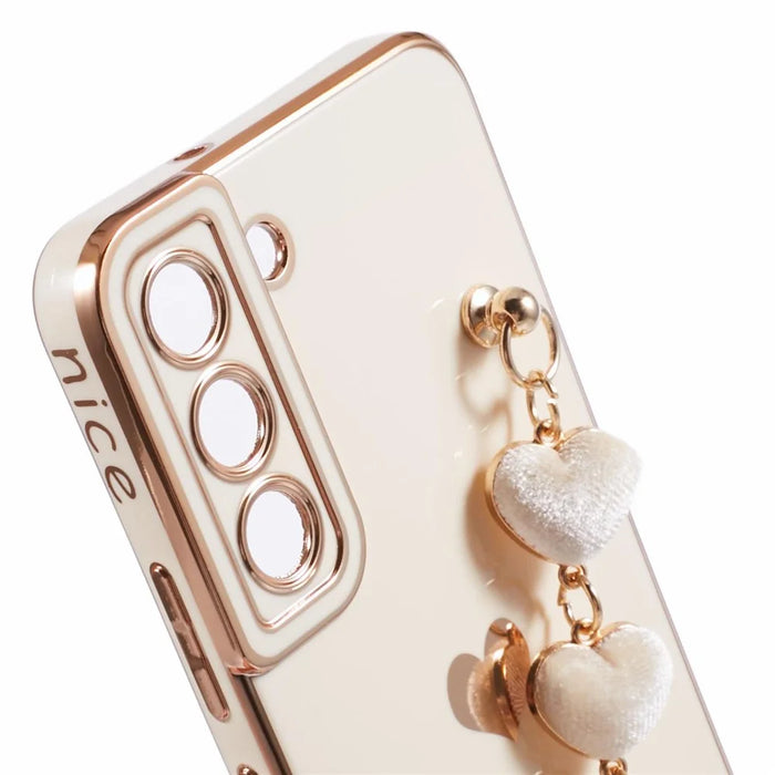 For Samsung Galaxy S22 5G Shockproof Case Electroplating TPU Phone Cover with Strap - White - 6