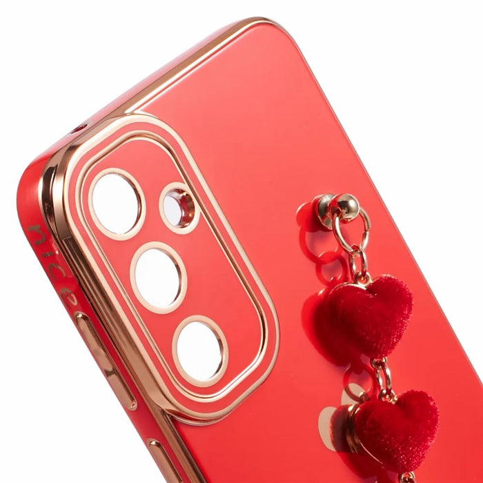 For Samsung Galaxy A55 5G Case Electroplating TPU Phone Cover Love Heart Pattern with Wrist Chains - Red - 6