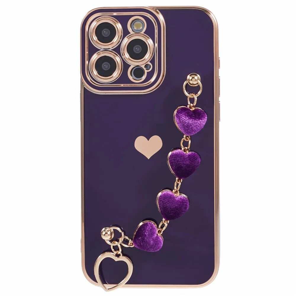 For iPhone 13 Pro Max Case Electroplating Soft TPU Phone Cover with Strap - Dark Purple - 1