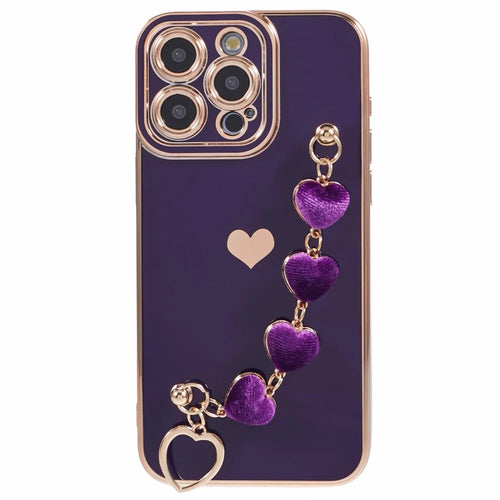 For iPhone 13 Pro Max Case Electroplating Soft TPU Phone Cover with Strap - Dark Purple - 1