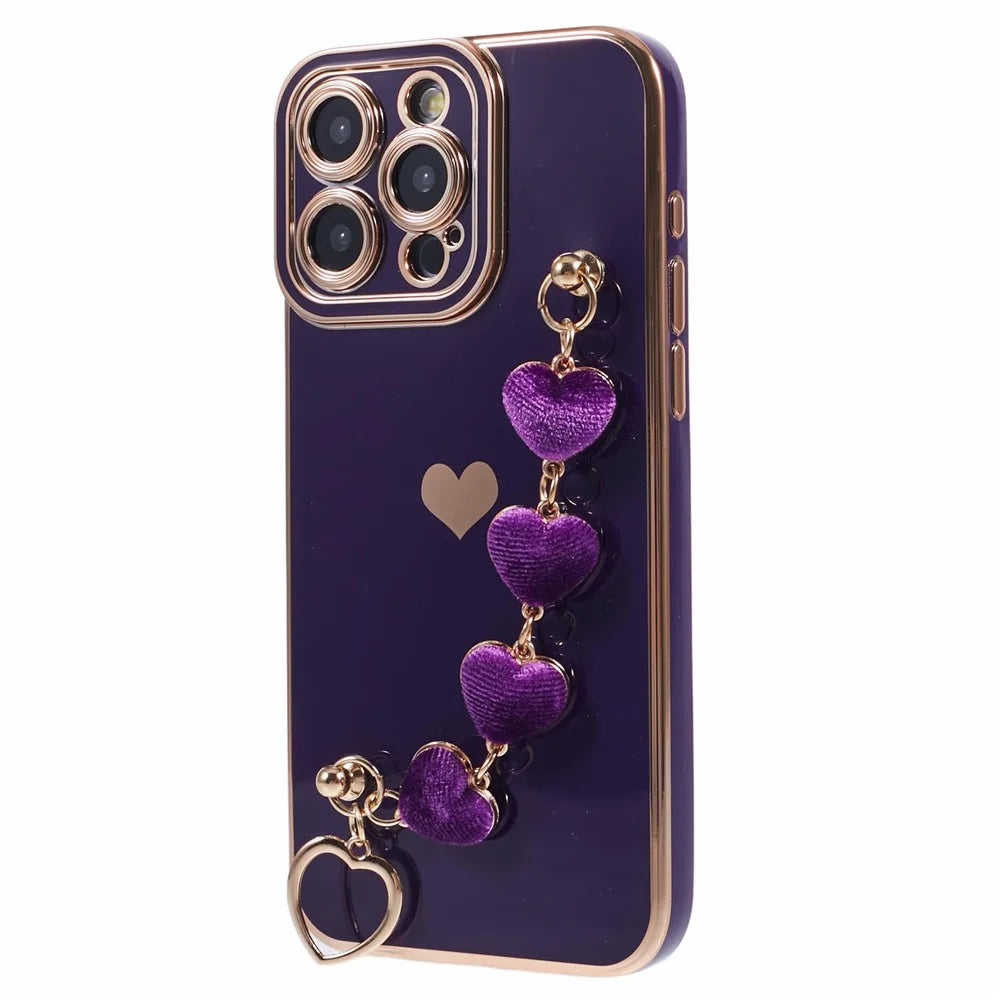 For iPhone 13 Pro Max Case Electroplating Soft TPU Phone Cover with Strap - Dark Purple - 3