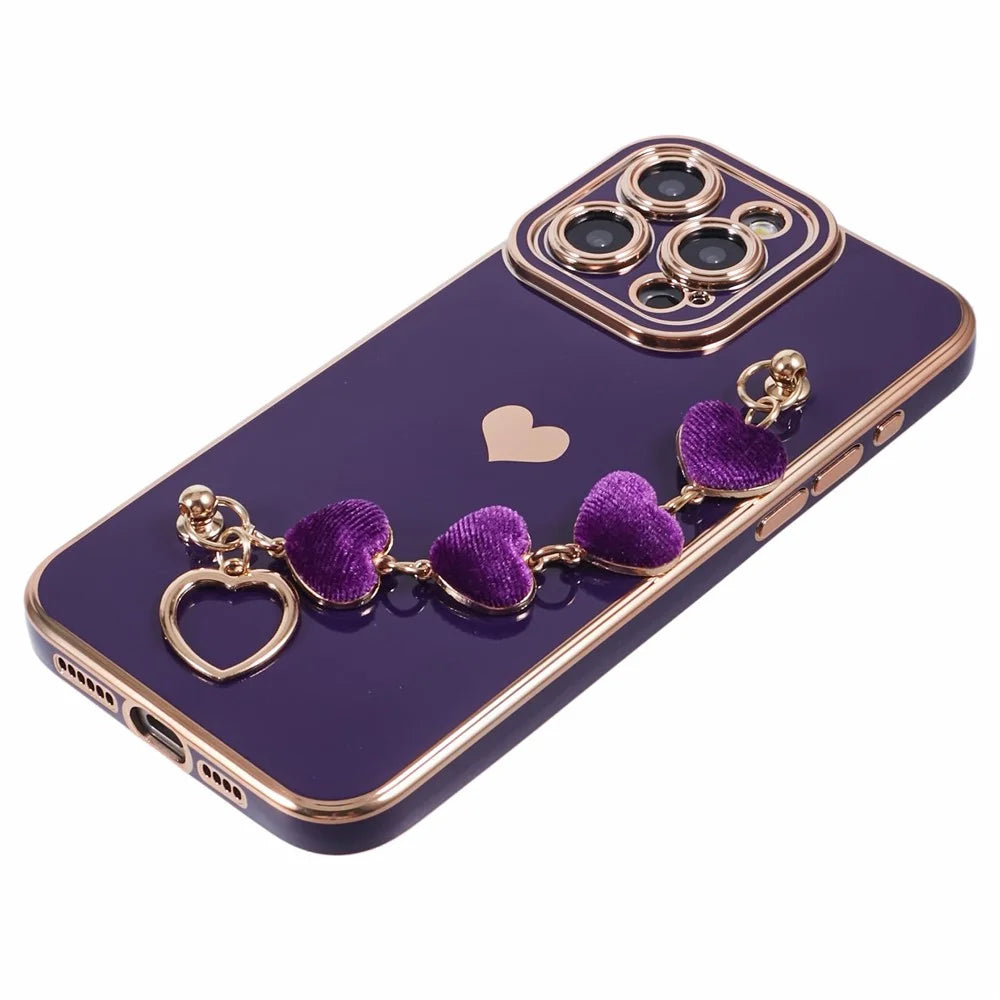 For iPhone 13 Pro Max Case Electroplating Soft TPU Phone Cover with Strap - Dark Purple - 4