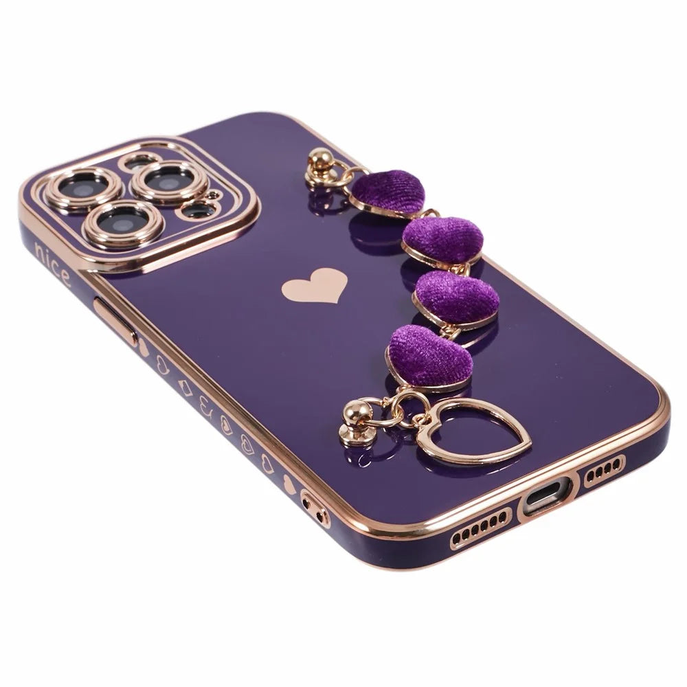 For iPhone 13 Pro Max Case Electroplating Soft TPU Phone Cover with Strap - Dark Purple - 5