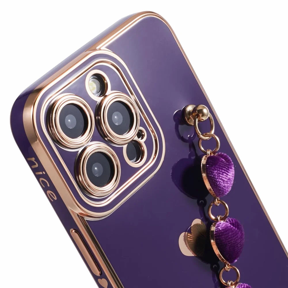 For iPhone 13 Pro Max Case Electroplating Soft TPU Phone Cover with Strap - Dark Purple - 6