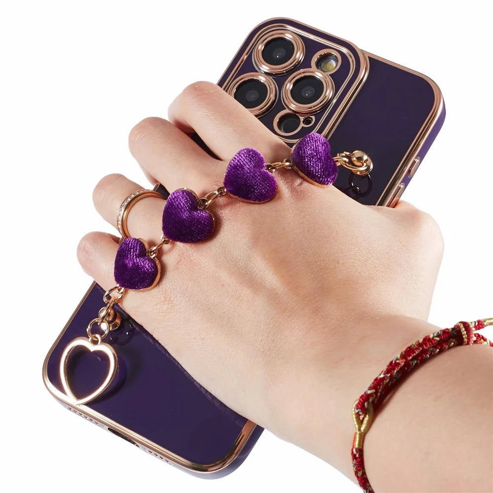 For iPhone 13 Pro Max Case Electroplating Soft TPU Phone Cover with Strap - Dark Purple - 7