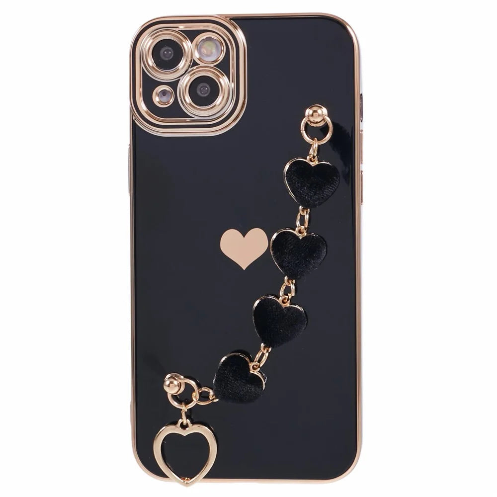 For iPhone 15 Plus Shockproof Case Electroplating TPU Phone Cover with Strap - Black - 1
