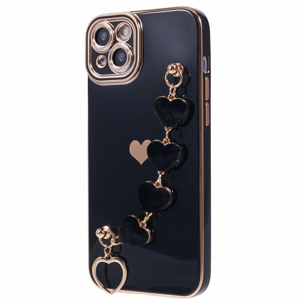 For iPhone 15 Plus Shockproof Case Electroplating TPU Phone Cover with Strap - Black - 3