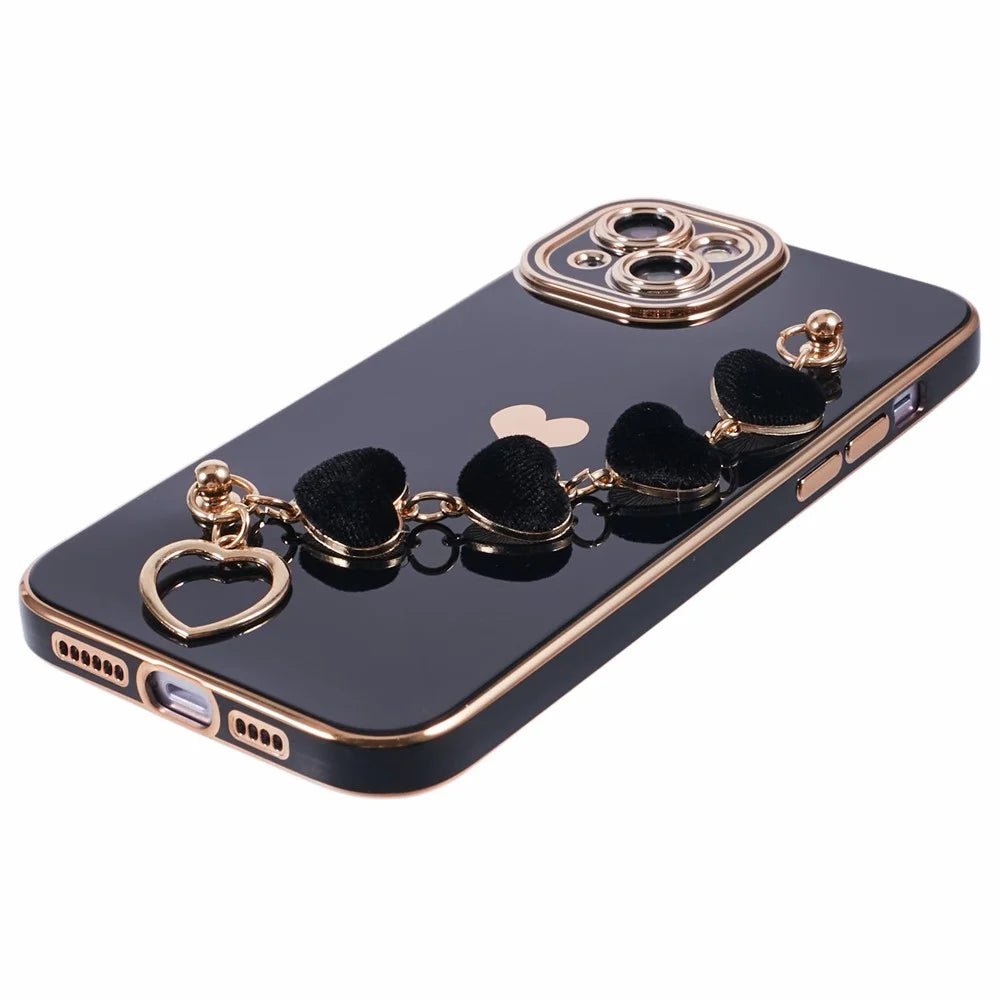 For iPhone 15 Plus Shockproof Case Electroplating TPU Phone Cover with Strap - Black - 4