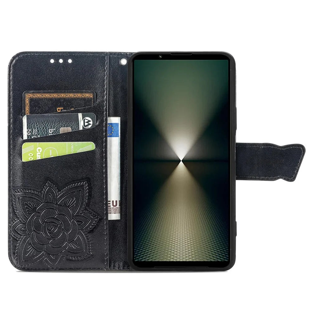 For Sony Xperia 1 VI Case Butterfly Pattern PU Leather Flip Phone Cover - Black - 2