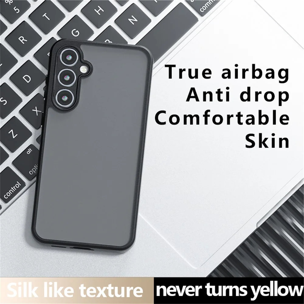 For Samsung Galaxy A55 5G Case Skin-Touch TPU + PC Matte Phone Back Cover, Transparent Black - 2