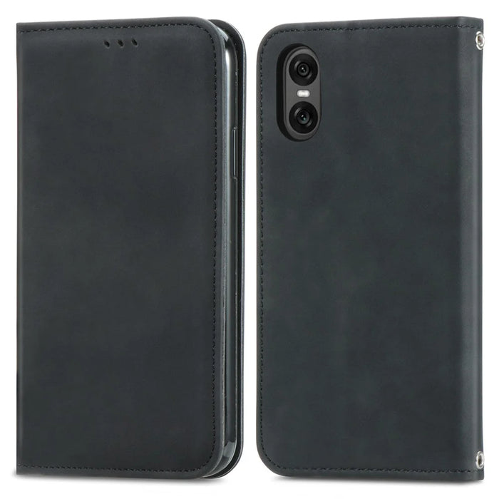 For Sony Xperia 10 VI Case Wallet Stand Function Skin-touch Leather Phone Cover - Black - 1