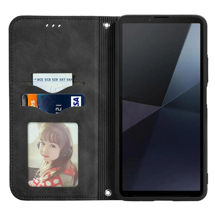 For Sony Xperia 10 VI Case Wallet Stand Function Skin-touch Leather Phone Cover - Black - 2