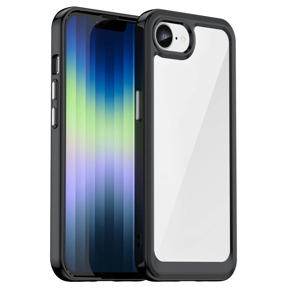For iPhone 17e / 16e Clear Back Case Colorful Frame TPU+Acrylic Phone Cover - Black - 1