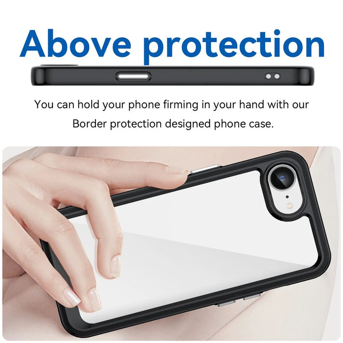For iPhone 17e / 16e Clear Back Case Colorful Frame TPU+Acrylic Phone Cover - Black - 3