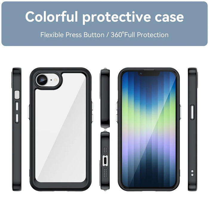 For iPhone 17e / 16e Clear Back Case Colorful Frame TPU+Acrylic Phone Cover - Black - 6