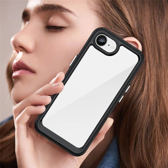 For iPhone 17e / 16e Clear Back Case Colorful Frame TPU+Acrylic Phone Cover - Black - 7