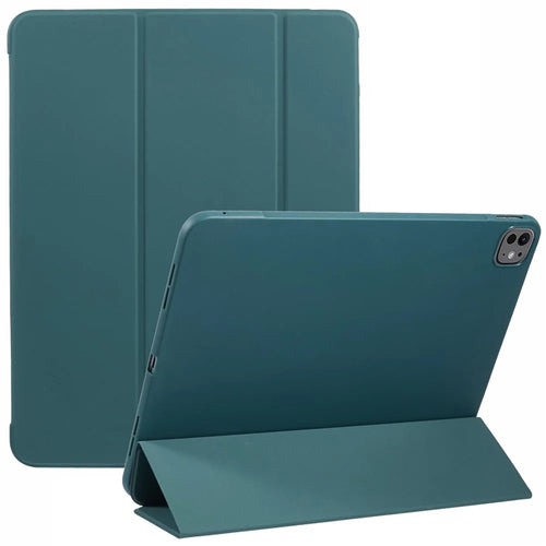 For iPad Pro 13 (2024) Case PU Leather Tri-Fold Stand Tablet Cover Auto Wake / Sleep - Midnight Green - 1