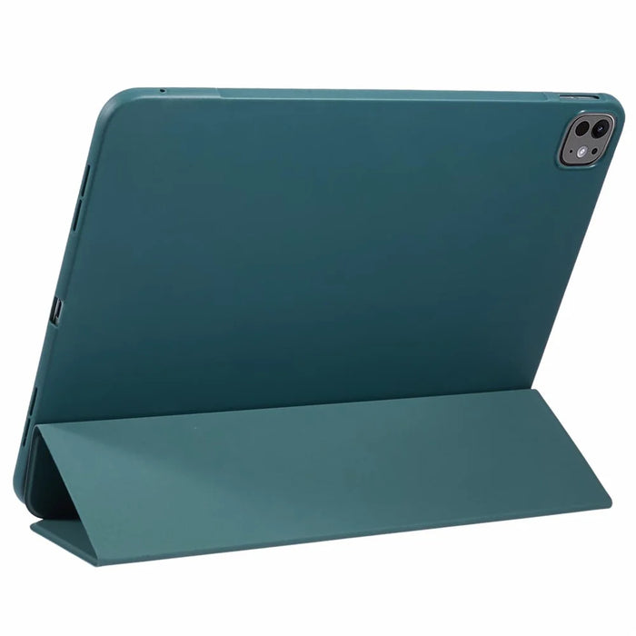 For iPad Pro 13 (2024) Case PU Leather Tri-Fold Stand Tablet Cover Auto Wake / Sleep - Midnight Green - 4
