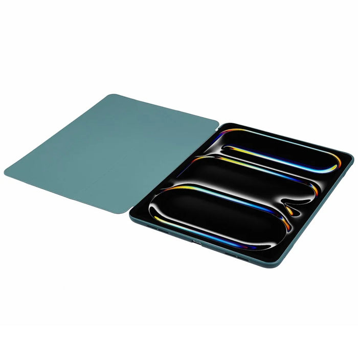 For iPad Pro 13 (2024) Case PU Leather Tri-Fold Stand Tablet Cover Auto Wake / Sleep - Midnight Green - 5