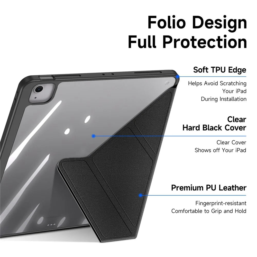 DUX DUCIS Magi Series for iPad Air 13 (2026) / (2025) / (2024) Case PU Leather+PC+TPU Auto Wake / Sleep Tablet Cover - Black - 6