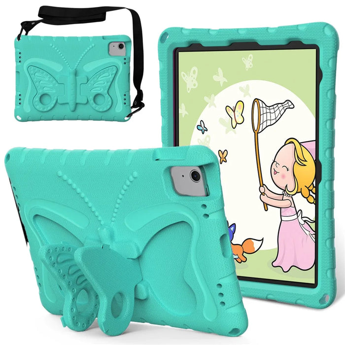 For iPad Air 11 (2026) / (2025) / (2024) Case Butterfly EVA Tablet Cover with Kickstand / Shoulder Strap - Mint Green - 1