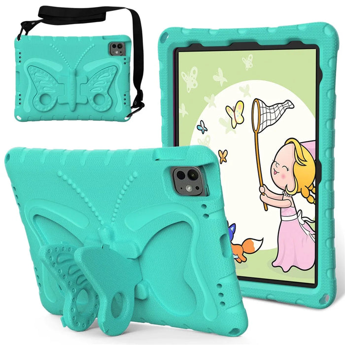 For iPad Pro 11 (2025) / 11 (2024) EVA Case Butterfly Kickstand Tablet Cover with Shoulder Strap - Mint Green - 1