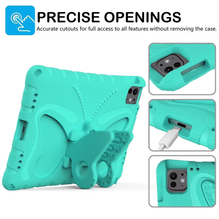 For iPad Pro 11 (2025) / 11 (2024) EVA Case Butterfly Kickstand Tablet Cover with Shoulder Strap - Mint Green - 3