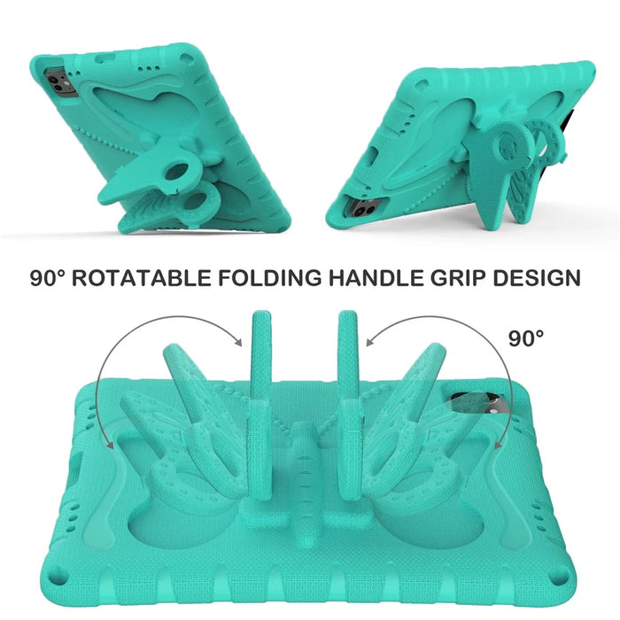 For iPad Pro 11 (2025) / 11 (2024) EVA Case Butterfly Kickstand Tablet Cover with Shoulder Strap - Mint Green - 5