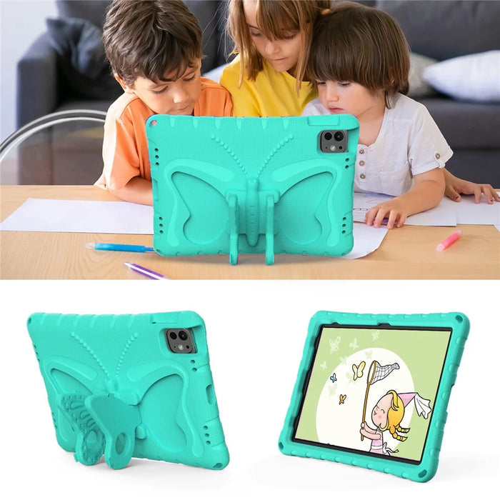 For iPad Pro 11 (2025) / 11 (2024) EVA Case Butterfly Kickstand Tablet Cover with Shoulder Strap - Mint Green - 6