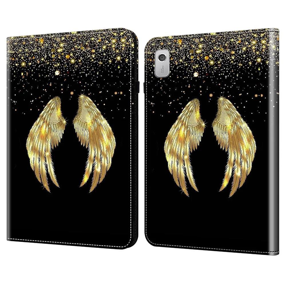 For Lenovo Tab M9 TB-310FU Shockproof Case Pattern Print Leather Tablet Cover with Stand - Gold Wings - 1