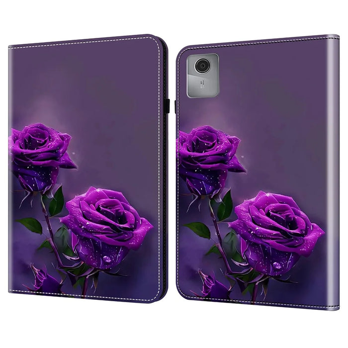 For Lenovo Tab M11 / Xiaoxin Pad 11 2024 Case Leather Tablet Cover with Card Holder -  Purple Rose - 1