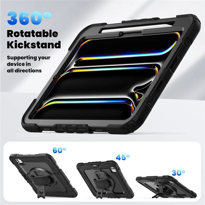 For iPad Pro 11 (2025) / 11 (2024) Case PC+Silicone Tablet Cover with Screen Protector Pencil Holder - Black - 2