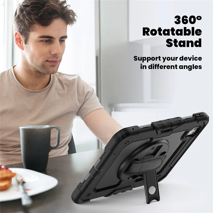 For iPad Pro 11 (2025) / 11 (2024) Case PC+Silicone Tablet Cover with Screen Protector Pencil Holder - Black - 3