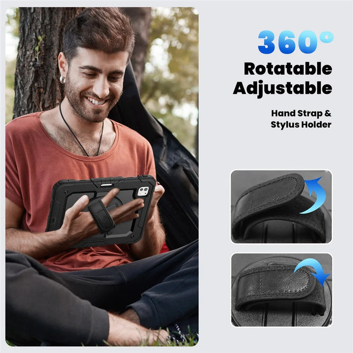 For iPad Pro 11 (2025) / 11 (2024) Case PC+Silicone Tablet Cover with Screen Protector Pencil Holder - Black - 6