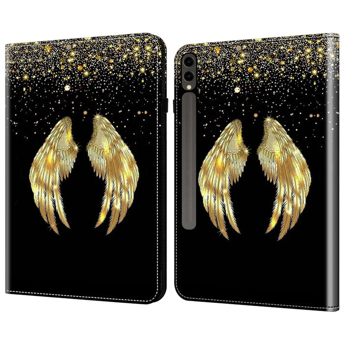 For Samsung Galaxy Tab S10+ / S9+ / S9 FE+ Case Pattern Printing PU Leather Tablet Cover with Stand Function - Gold Wings - 1